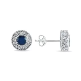 1/2 Carat Tw Sapphire And Diamond Bezel Set Earrings 10K White Gold