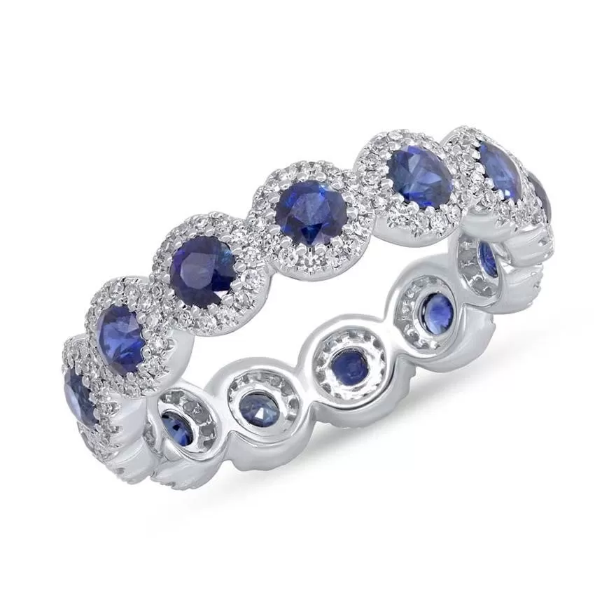 14k White Gold 1.87 Ct Sapphire, 0.47 Ct Diamond Ring