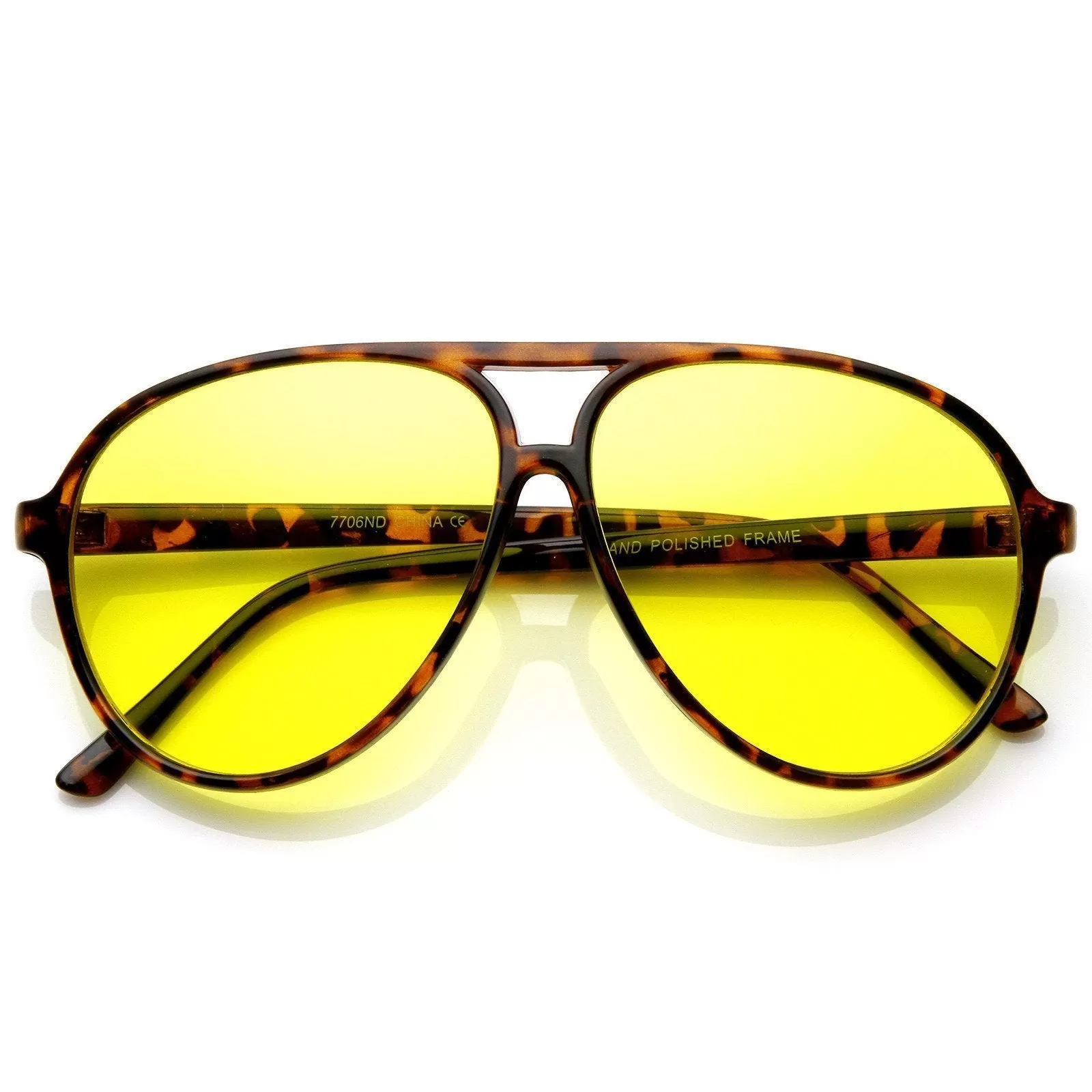 1980's Plastic Aviator Yellow Driving Lens Sunglasses