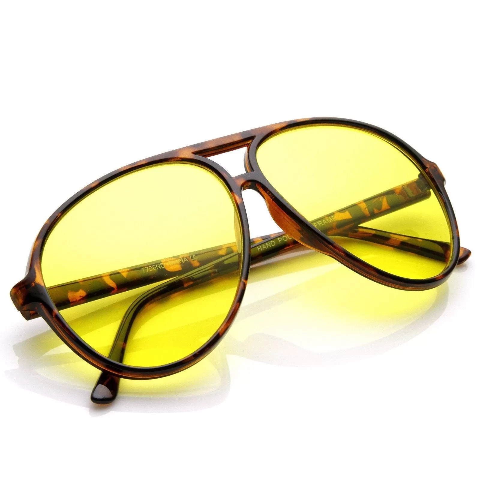 1980's Plastic Aviator Yellow Driving Lens Sunglasses