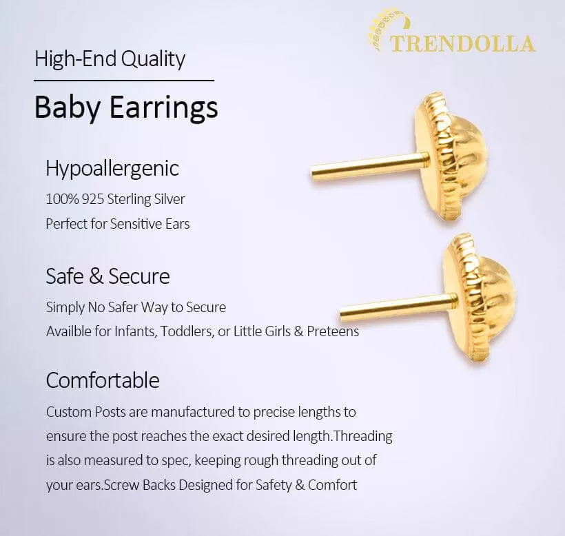 4 Prong CZ Solitaire 2-3mm 14k Yellow Gold Plated Baby Children Screw Back Earrings