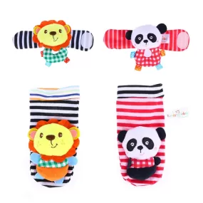 4PCS Soft Plush Animal Wrists Rattle and Foot Finder Socks Set