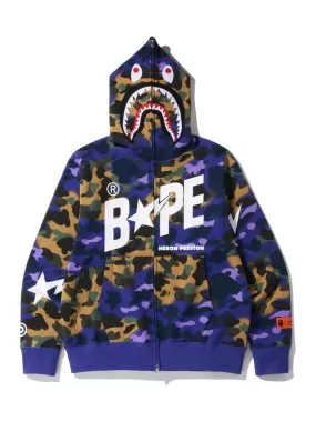 A Bathing Ape Bape x Heron Preston Mix 1st Camo Shark Relaxed Fit Full Zip Hoodie Purple