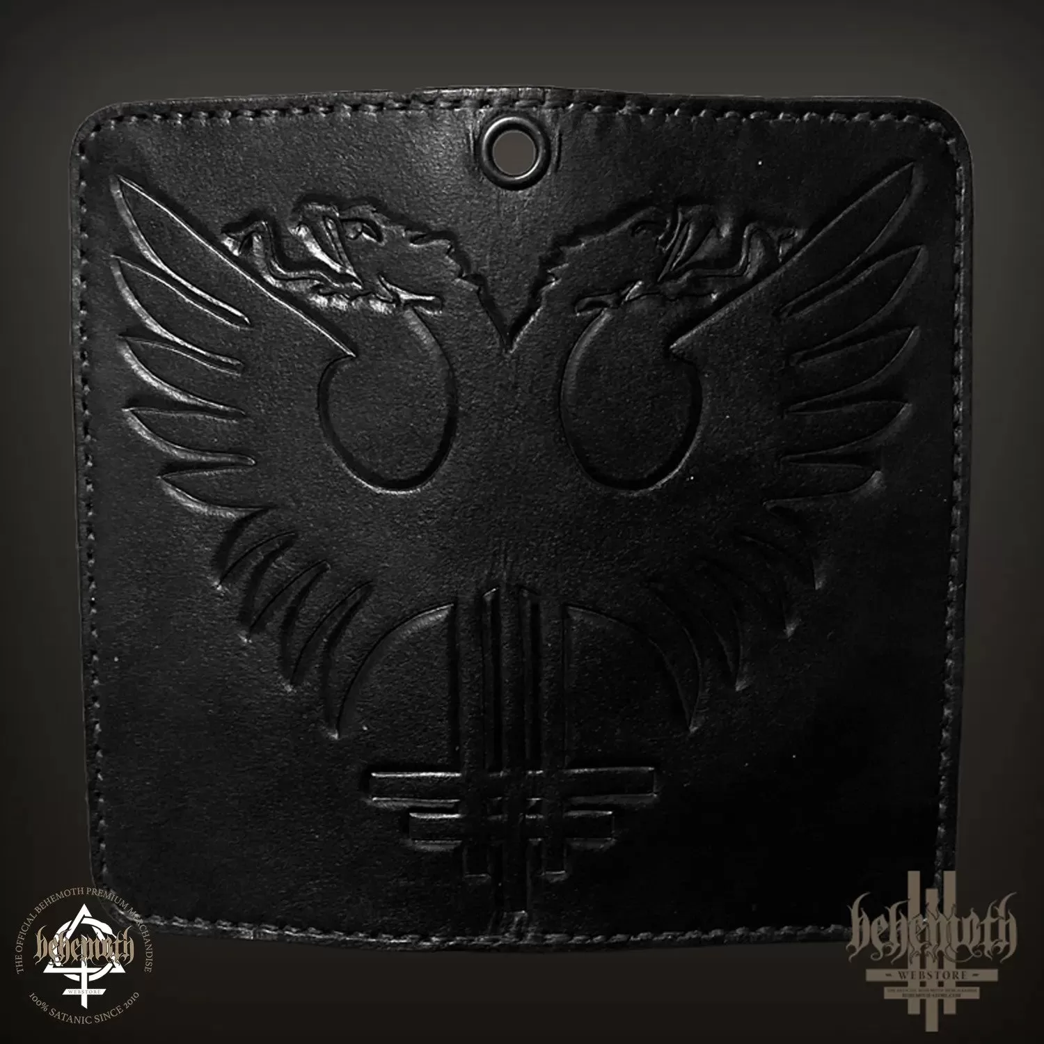 A black leather Behemoth 'New Aeon Musick' wallet