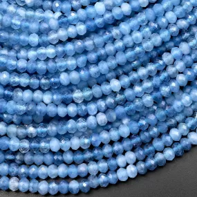 AAA Faceted Natural Blue Santa Maria Aquamarine Rondelle Beads 4mm Gemstone 15.5" Strand