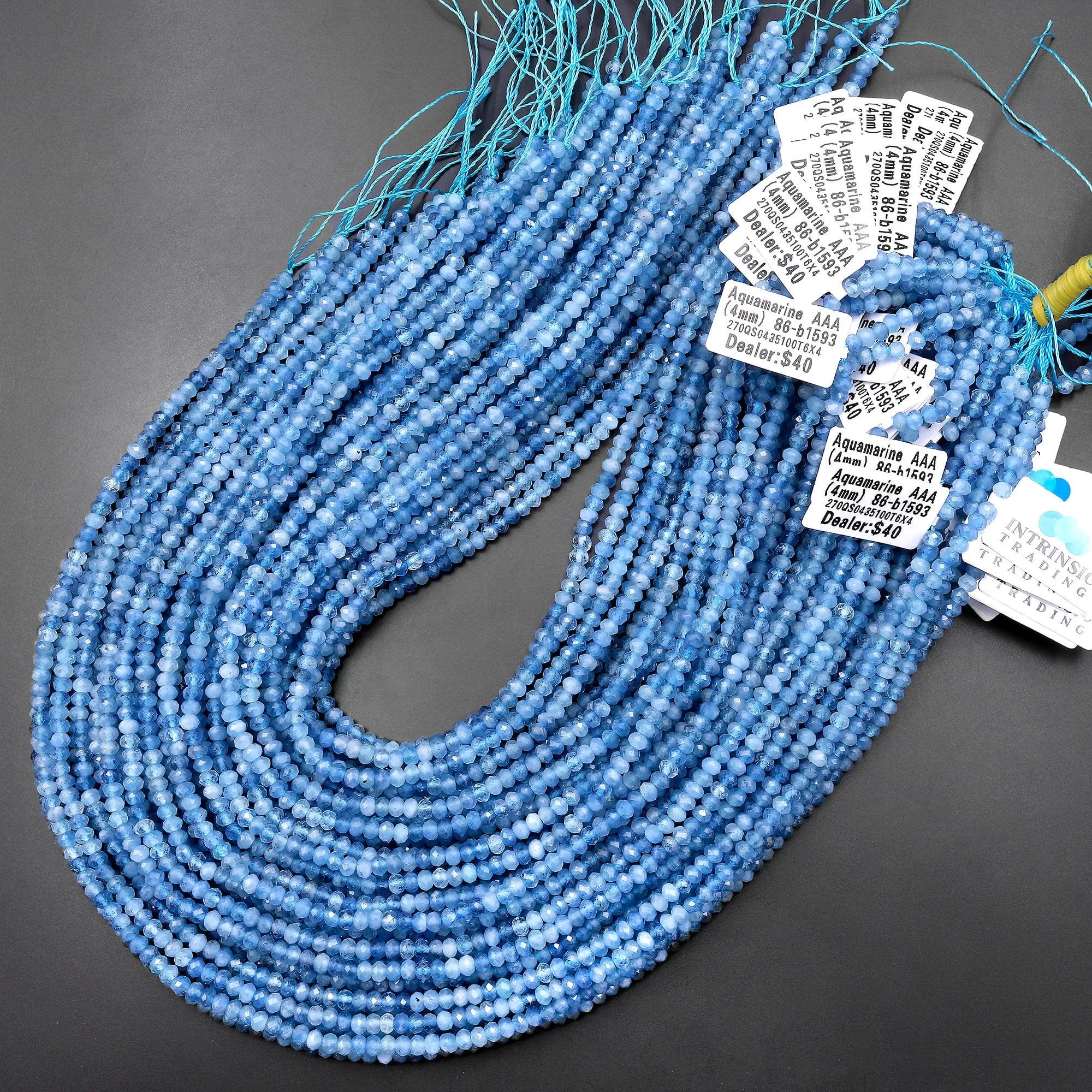 AAA Faceted Natural Blue Santa Maria Aquamarine Rondelle Beads 4mm Gemstone 15.5" Strand