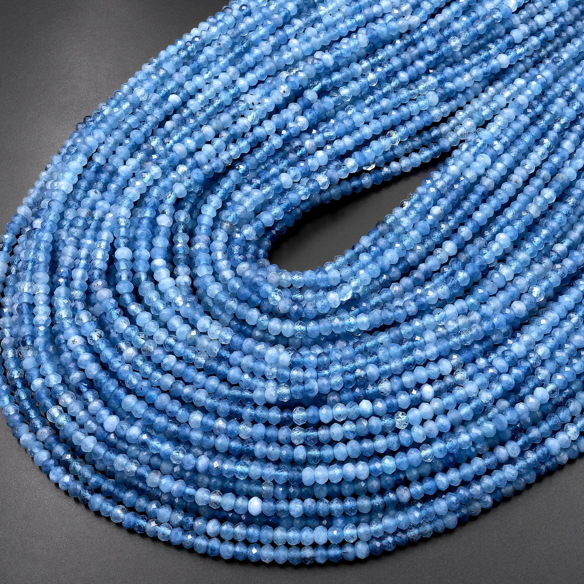 AAA Faceted Natural Blue Santa Maria Aquamarine Rondelle Beads 4mm Gemstone 15.5" Strand