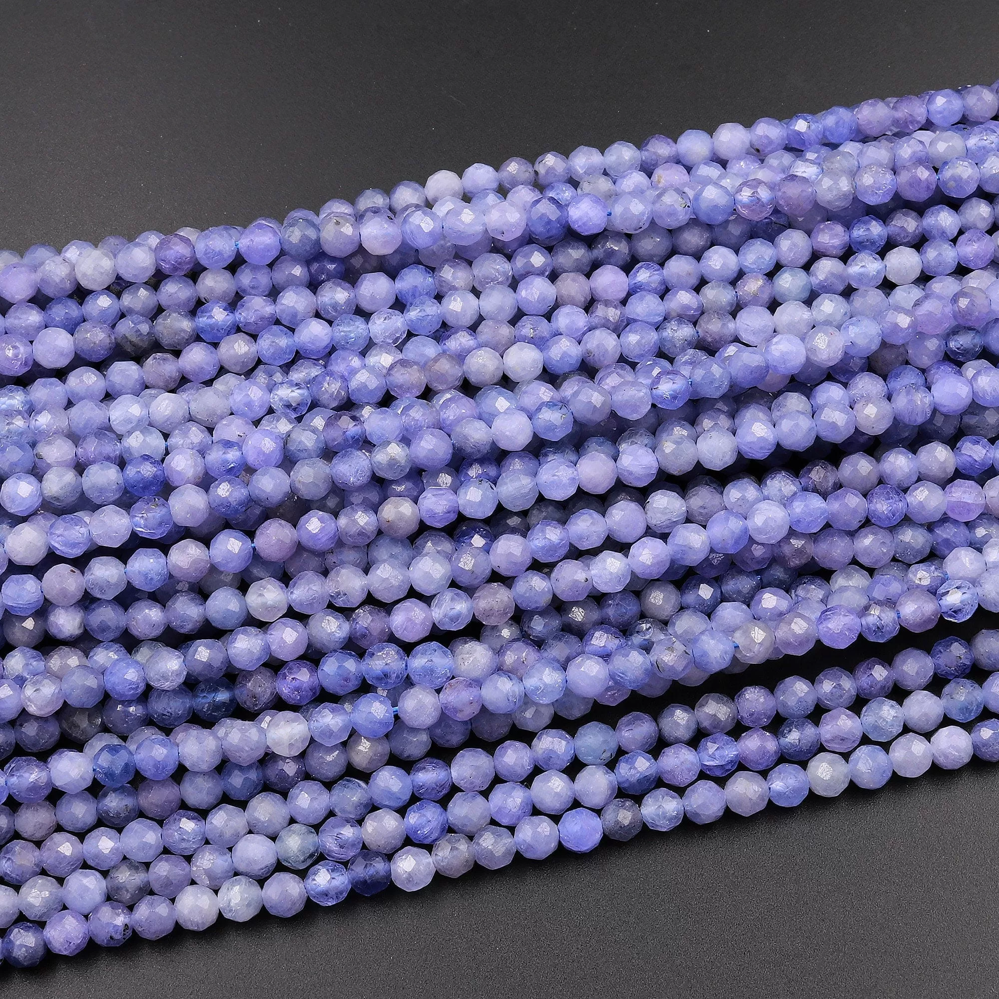 AAA Faceted Natural Tanzanite Round Beads 2mm 3mm 4mm 5mm Micro Laser Cut Real Genuine Gemstone 15.5" Strand