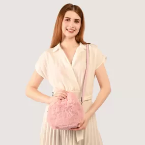 Accessorize London Women's  Pink Faux Fur Handheld Crossbody