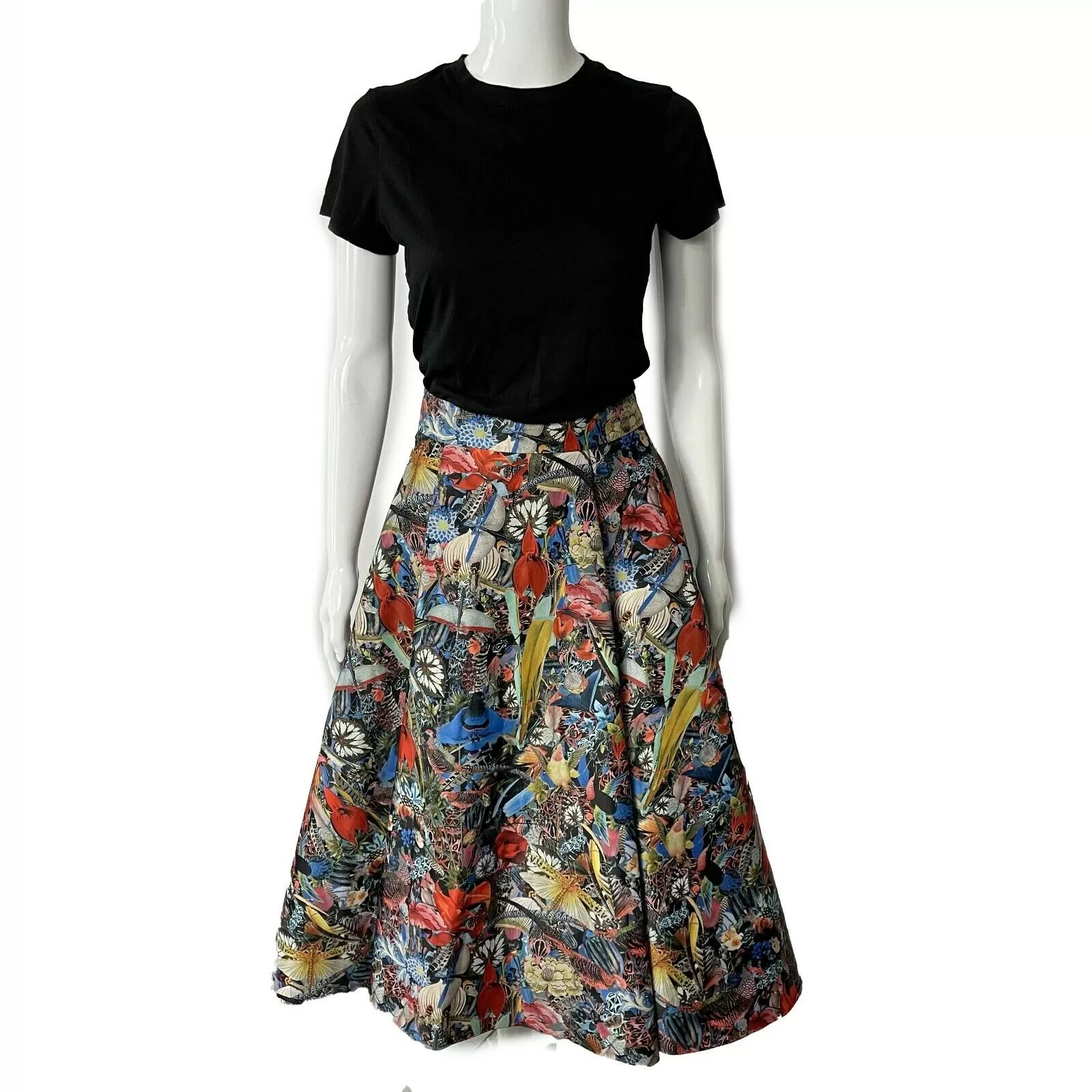 Alice   Olivia - Flora Shiny Printed Midi - Multi-Colored Skirt - Size 0