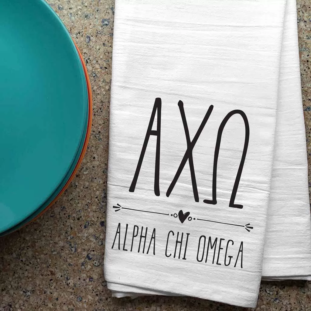 Alpha Chi Omega Sorority Kitchen Towel with Boho Design