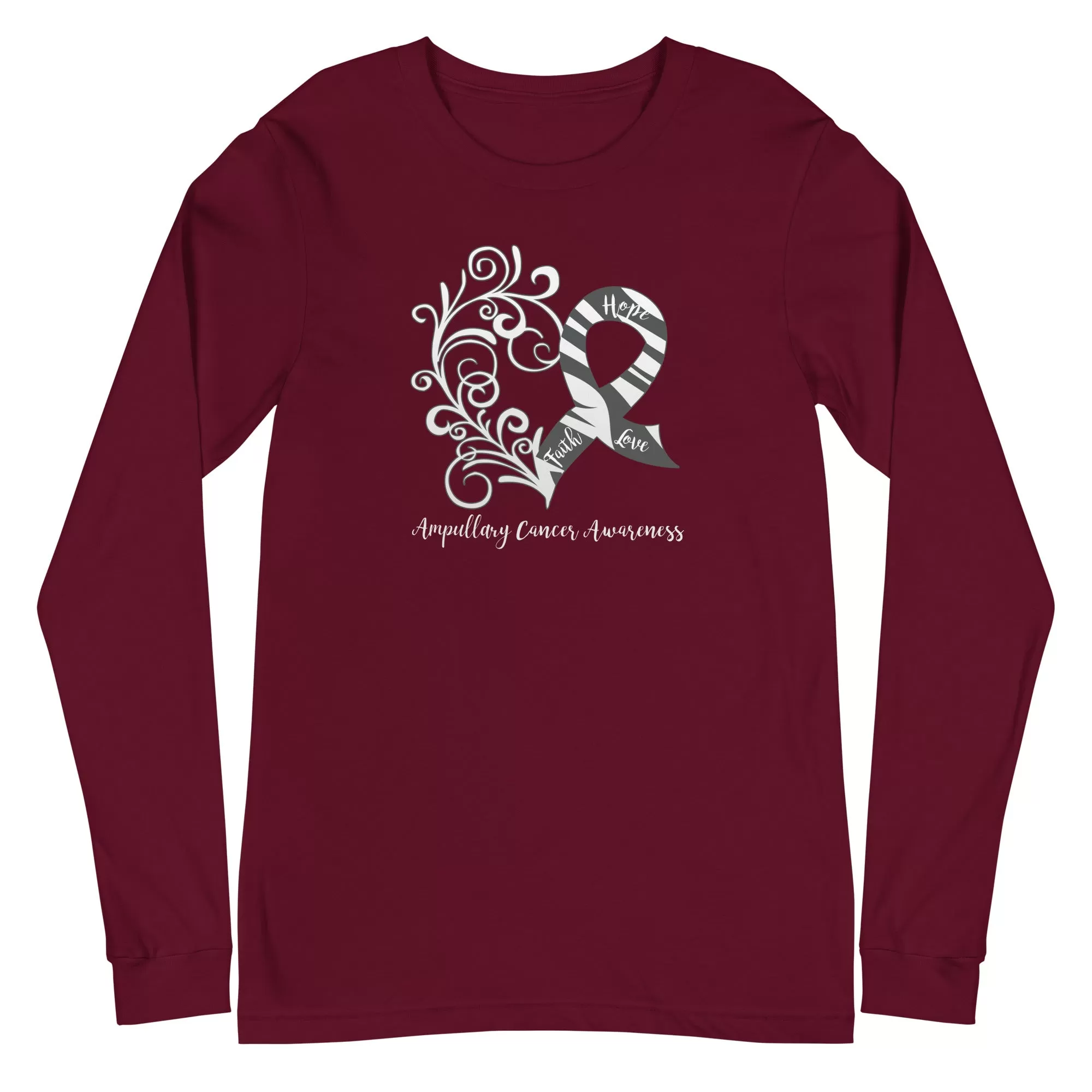 Ampullary Cancer Awareness Heart Long Sleeve Tee (Several Colors Available)