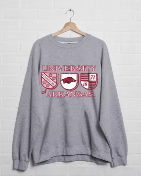 Arkansas Razorbacks Shield Row Gray Thrifted Sweatshirt