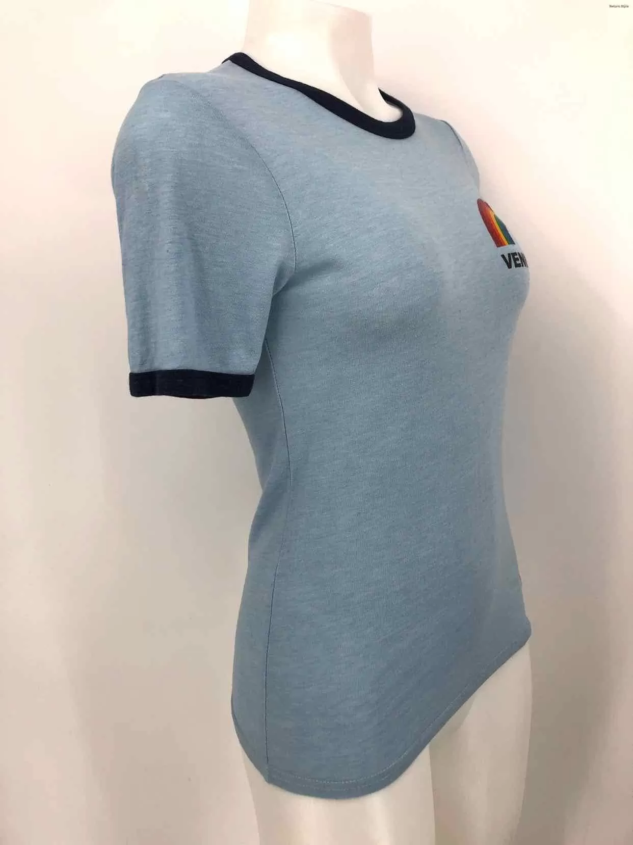 AVIATOR NATION Lt Blue Rainbow Trim Short Sleeves Size X-SMALL Top