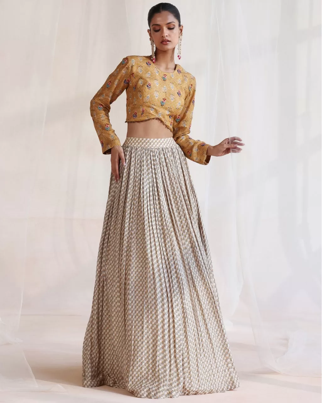 Beige & Mustard Embroidered Lehenga Set