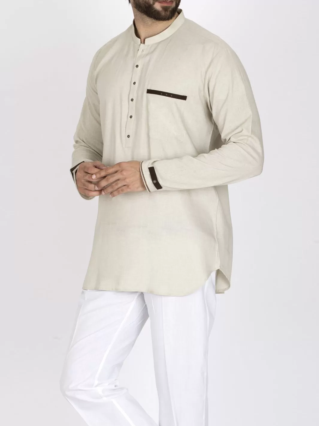 Beige Cotton Short Kurta - AL-SK-005