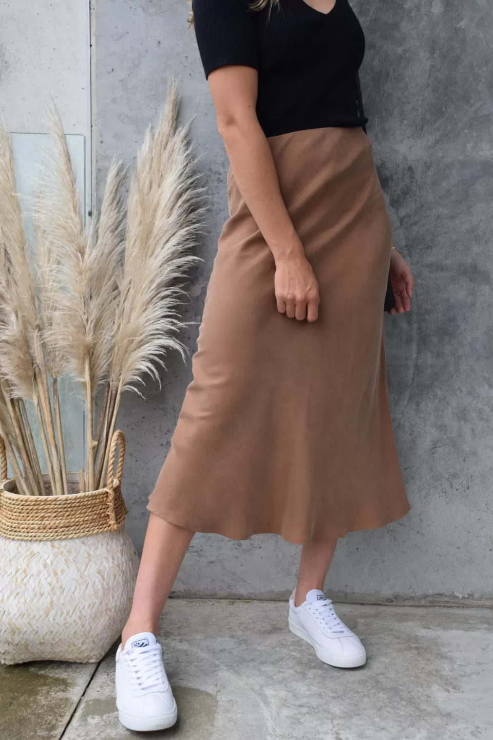 Beyond Nutmeg Cupro Bias Cut Midi Skirt