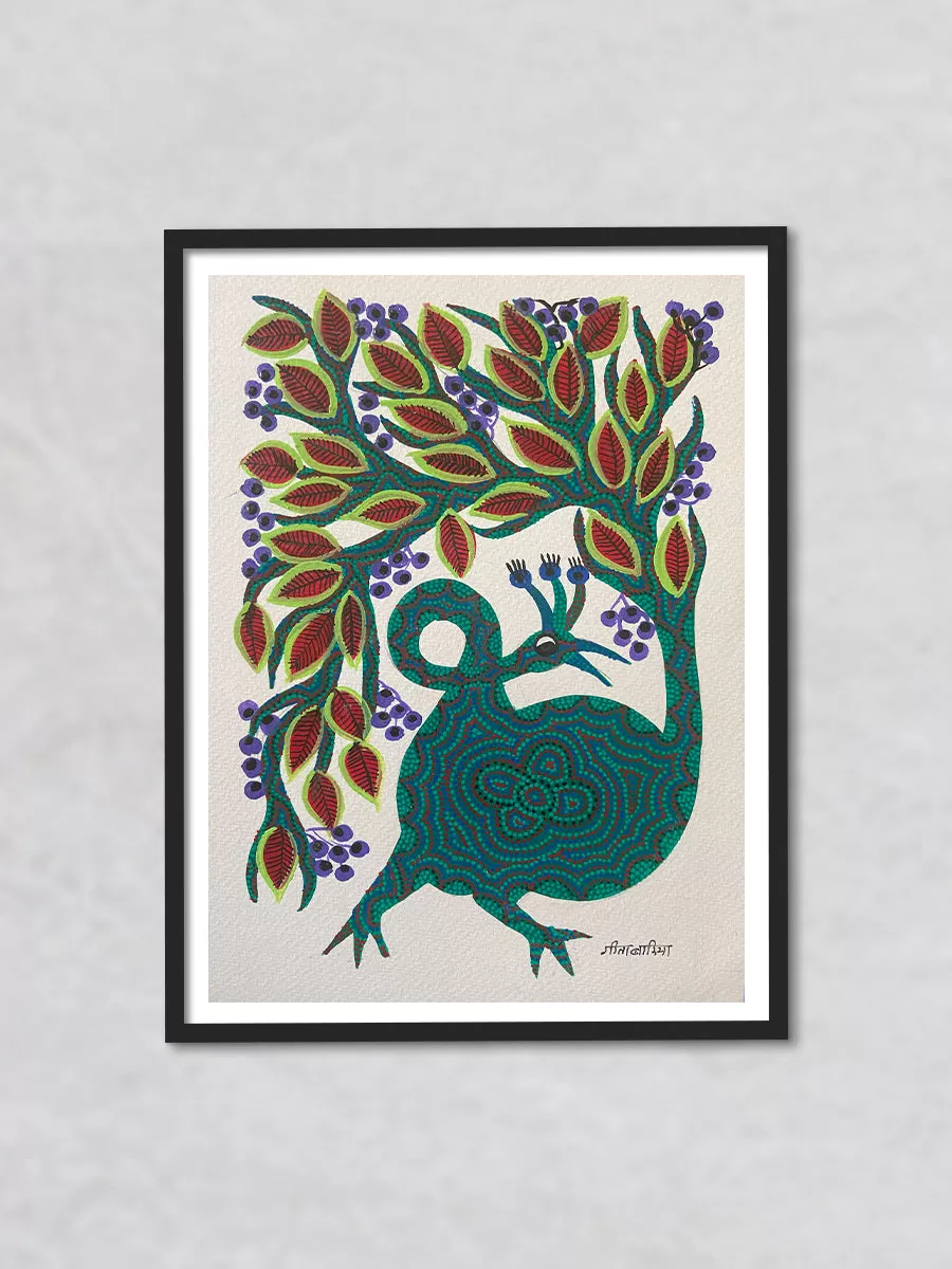 Bird With a Tree, Bhil Art by Geeta Bariya