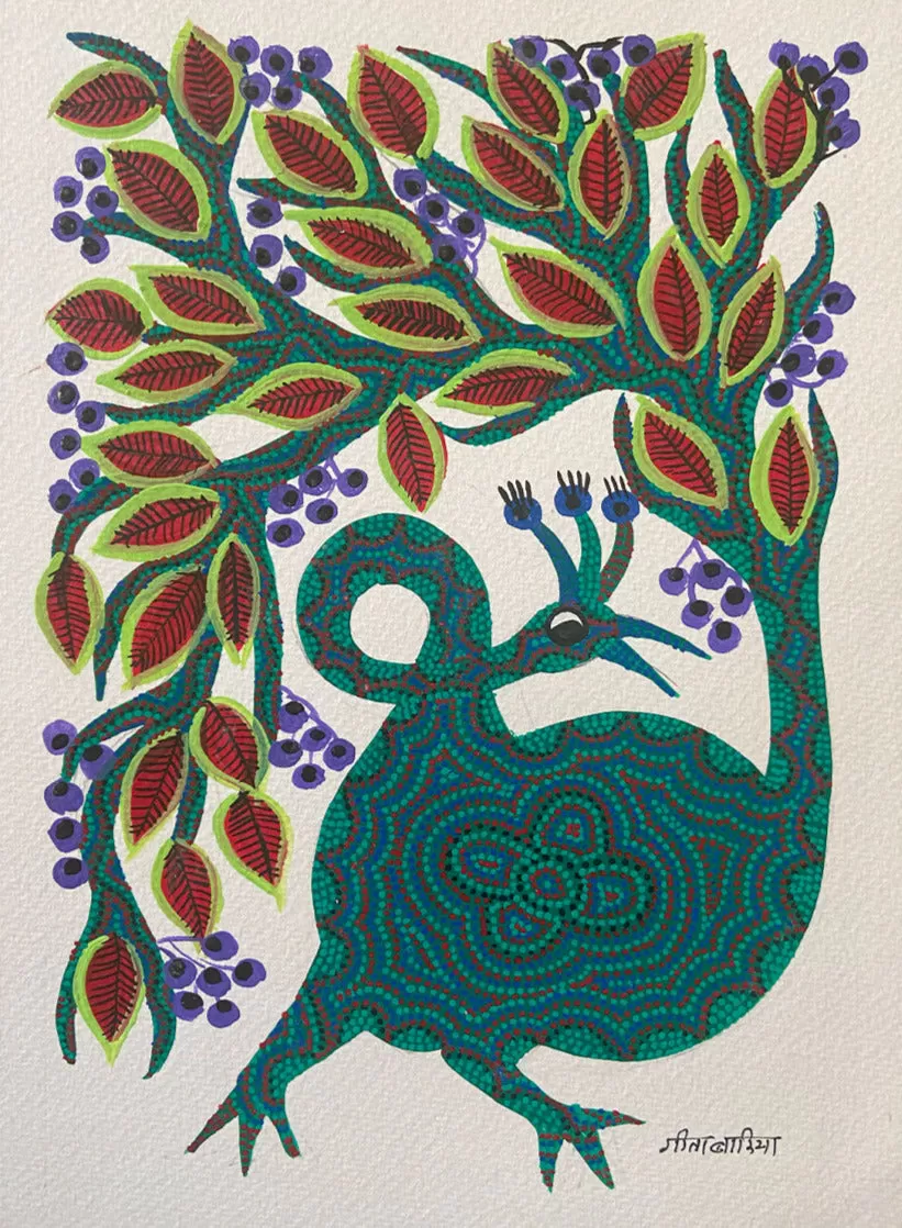 Bird With a Tree, Bhil Art by Geeta Bariya