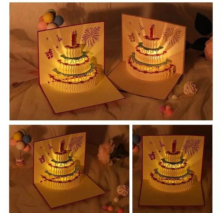 Birthday Cake Greeting 3D Pop-Up Handmade Card - Perfect for Birthday Wishes,  Congratulating, Thinking of You, or Saying Thank You Gift Her