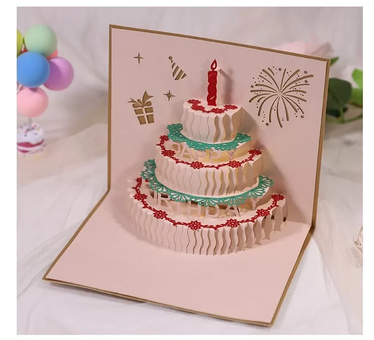 Birthday Cake Greeting 3D Pop-Up Handmade Card - Perfect for Birthday Wishes,  Congratulating, Thinking of You, or Saying Thank You Gift Her