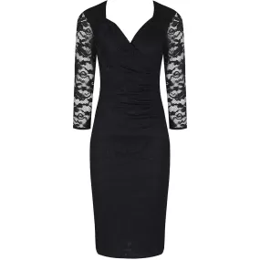 Black Lace 3/4 Sleeve Vintage Bodycon Wiggle Dress