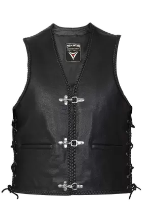 Black or Brown Leather Fish Hook Buckle & Braid Waistcoat - Buckle Cut-Off