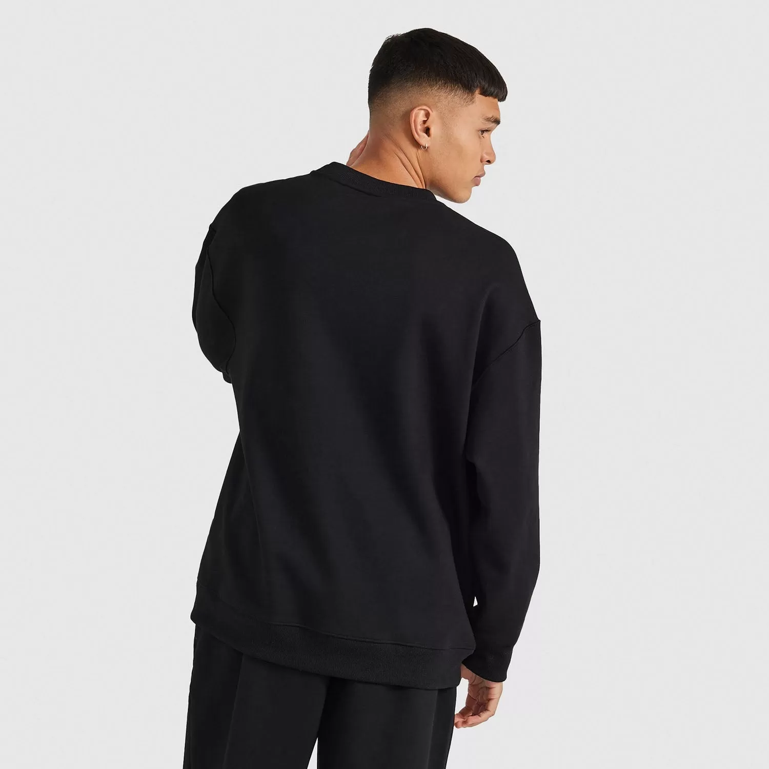 Black Relaxed Cotton Fleece Crew