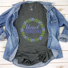 blessed SPRING Floral Wreath T-Shirt (Dark Colors)