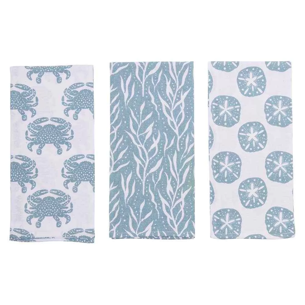 Blue Waves Cotton Kitchen Towels (Set of 3)