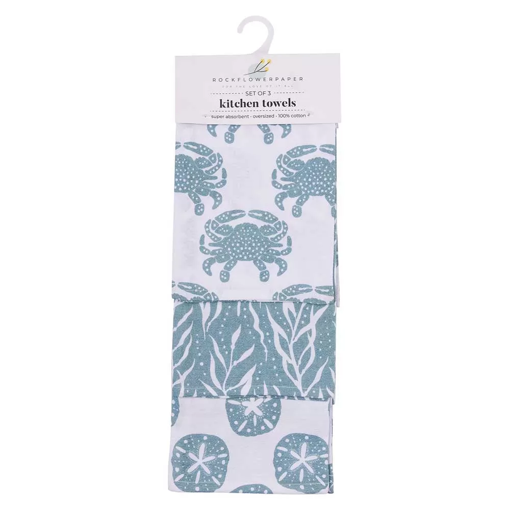 Blue Waves Cotton Kitchen Towels (Set of 3)