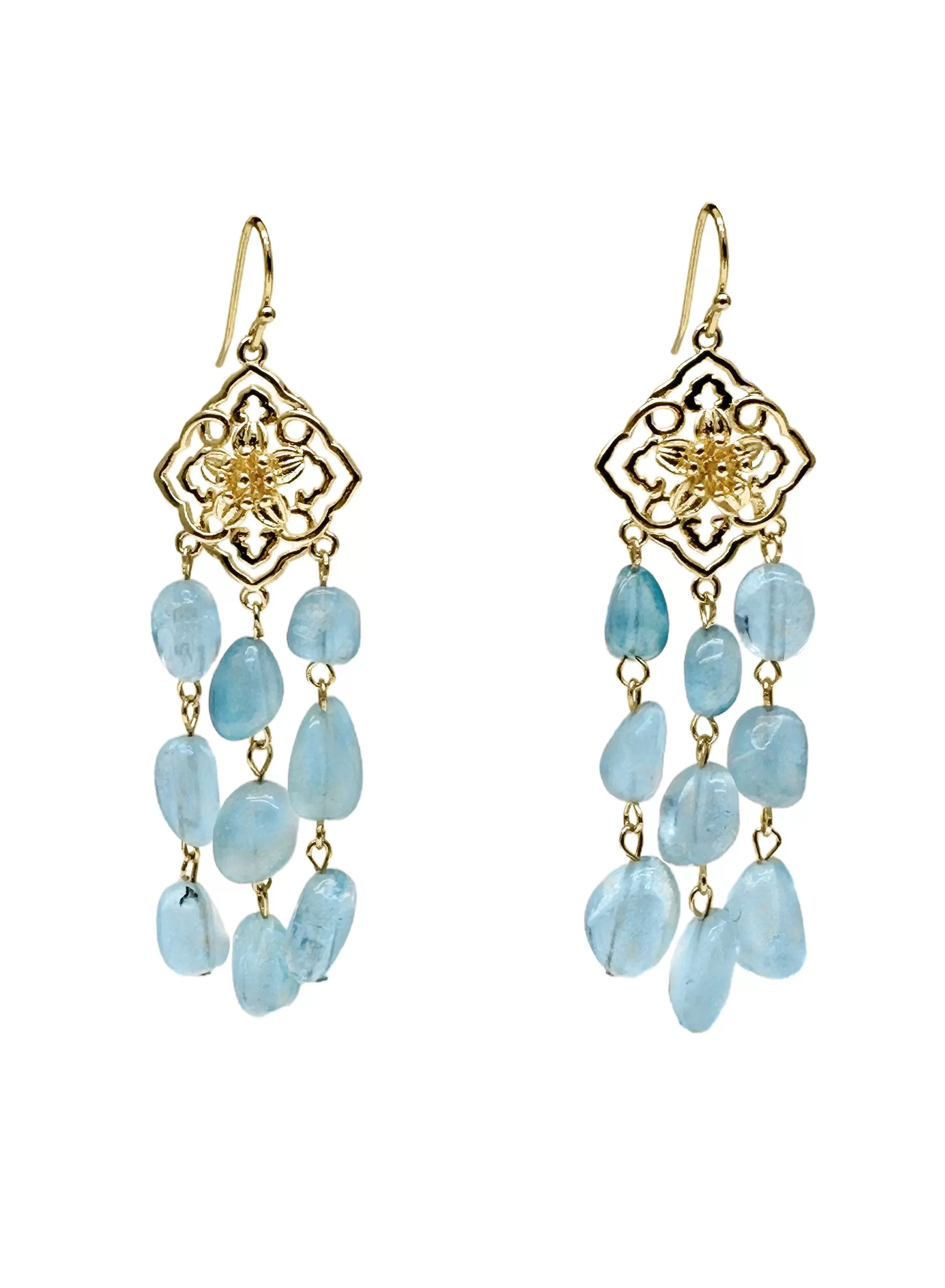 Bohemian Aquamarine Beaded Tassel Earrings LE017