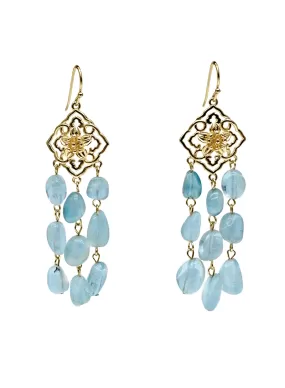 Bohemian Aquamarine Beaded Tassel Earrings LE017