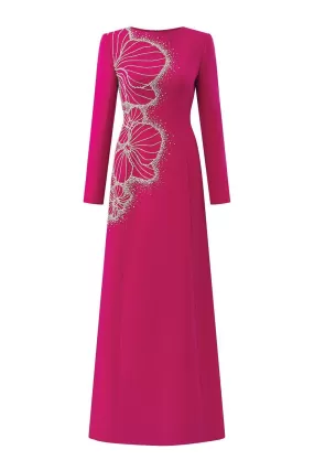 Brillz A-line Square Shoulder Velvet Satin Maxi Dress