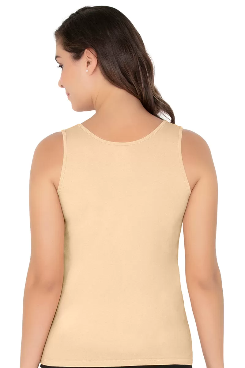 Broad Strapped Body Hugging Cotton Tank Top (Pack of 2) - Nude-White