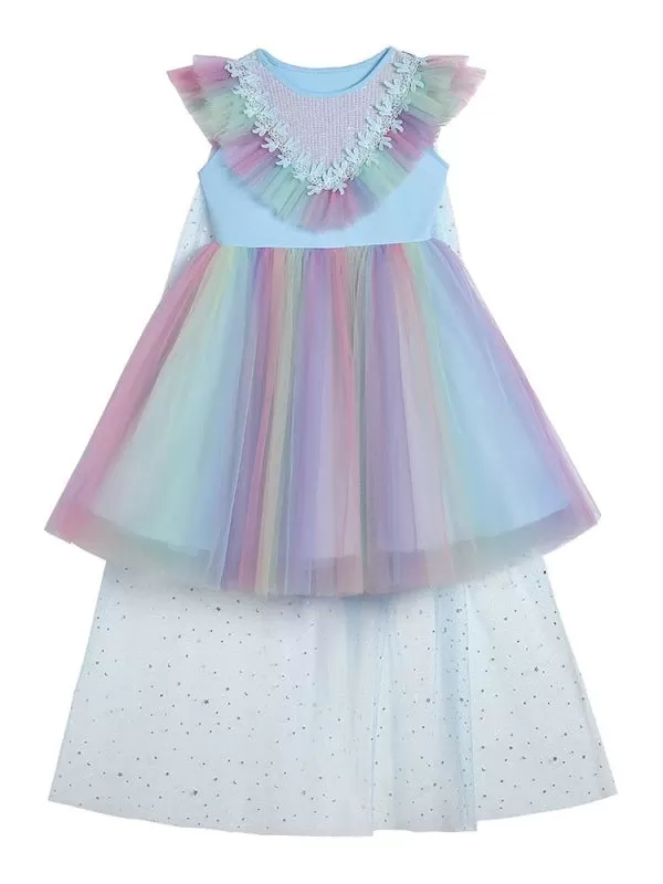 Colorful Flower Girl Dresses Short Sleeves Kids Social Party Dresses Princess Dress