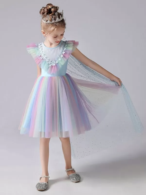 Colorful Flower Girl Dresses Short Sleeves Kids Social Party Dresses Princess Dress