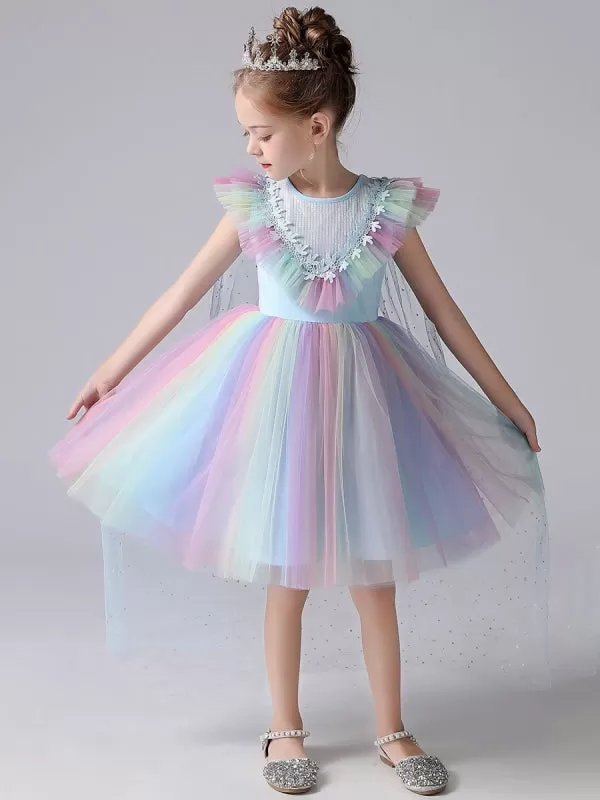 Colorful Flower Girl Dresses Short Sleeves Kids Social Party Dresses Princess Dress