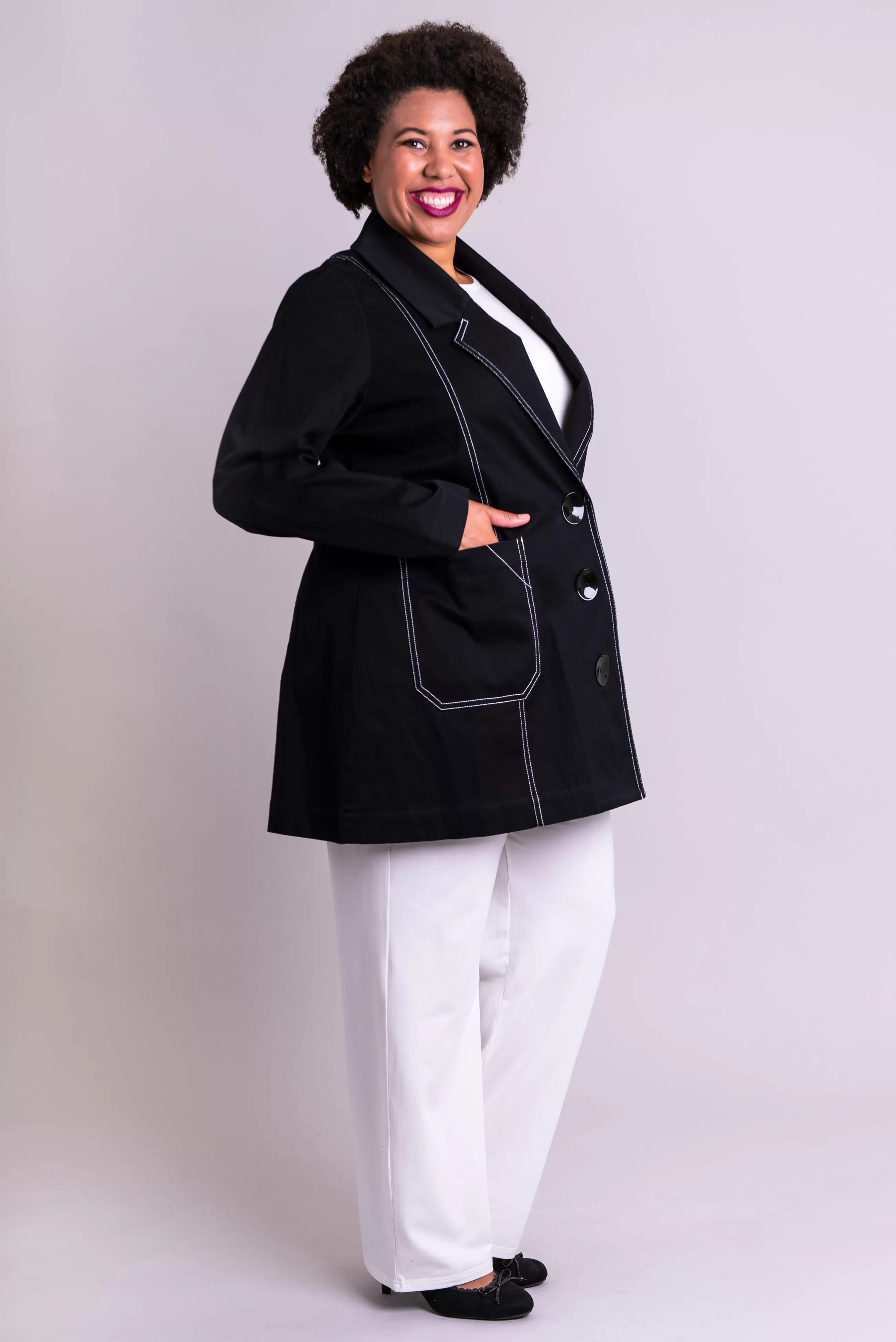 Cooper Jacket, Black/White, Cotton Stretch - Final Sale