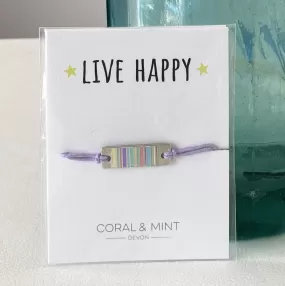 Coral And Mint Live Happy -pastel Striped Bar Charm