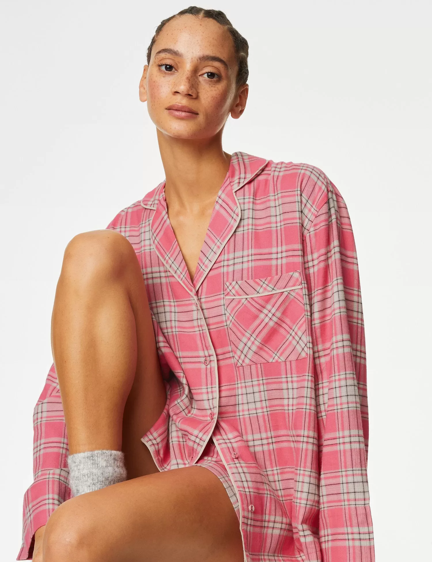 Cotton Blend Checked Pyjama Top