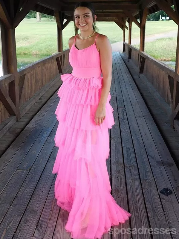 Cute Pink A-line Spaghetti Straps Maxi Long Party Prom Dresses,Evening Dress,13493