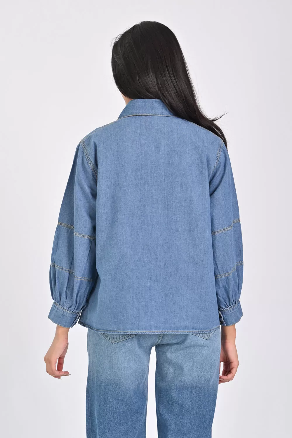 DENIM SHIRT WITH BLOUSED SLEEVES