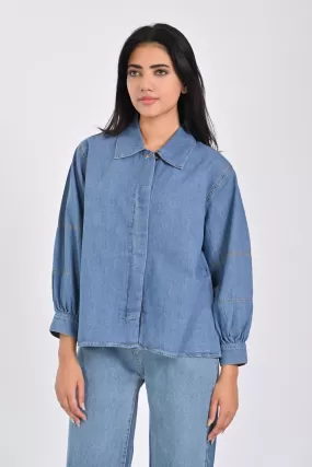 DENIM SHIRT WITH BLOUSED SLEEVES