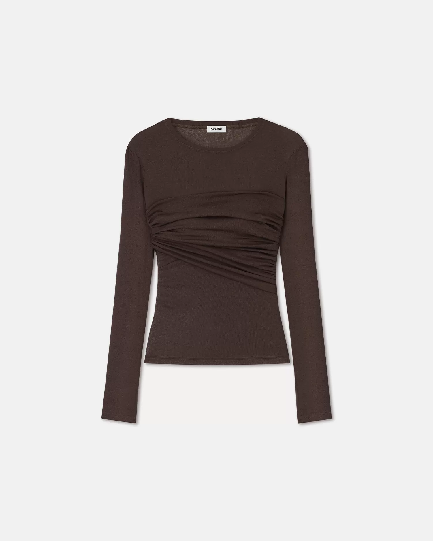 Deva - Draped Mesh-Jersey Top - Nutmeg