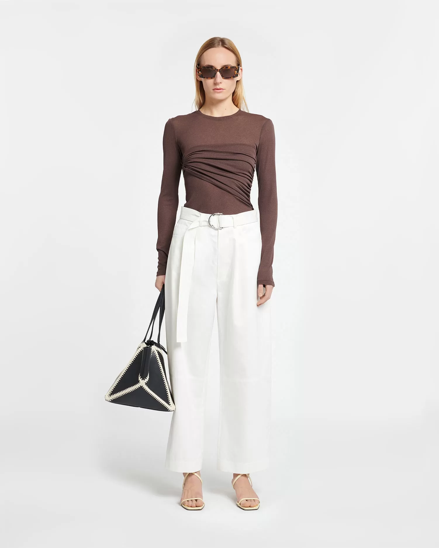 Deva - Draped Mesh-Jersey Top - Nutmeg