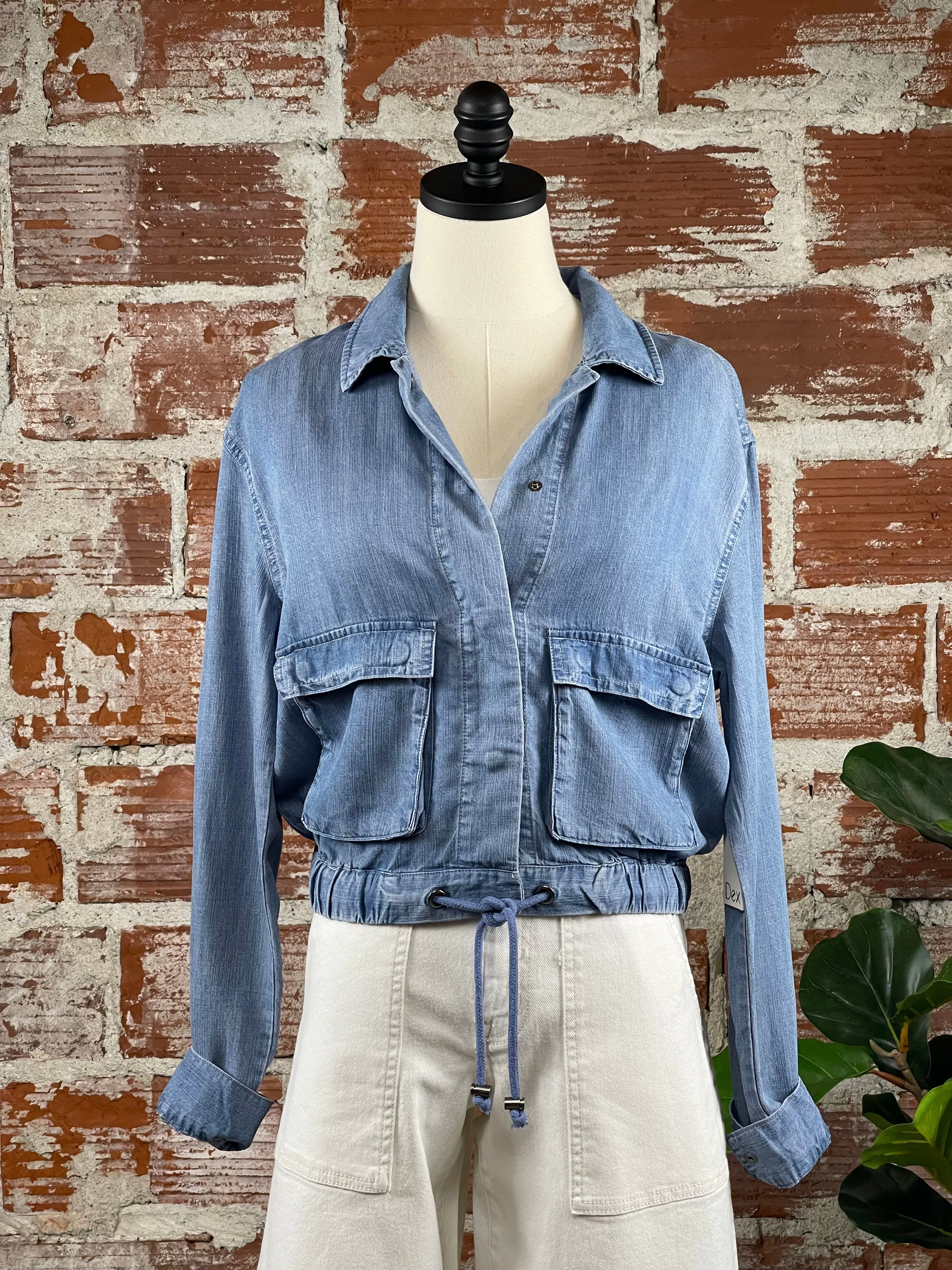 Dex Drawstring Utility Jacket in Chambray Wash