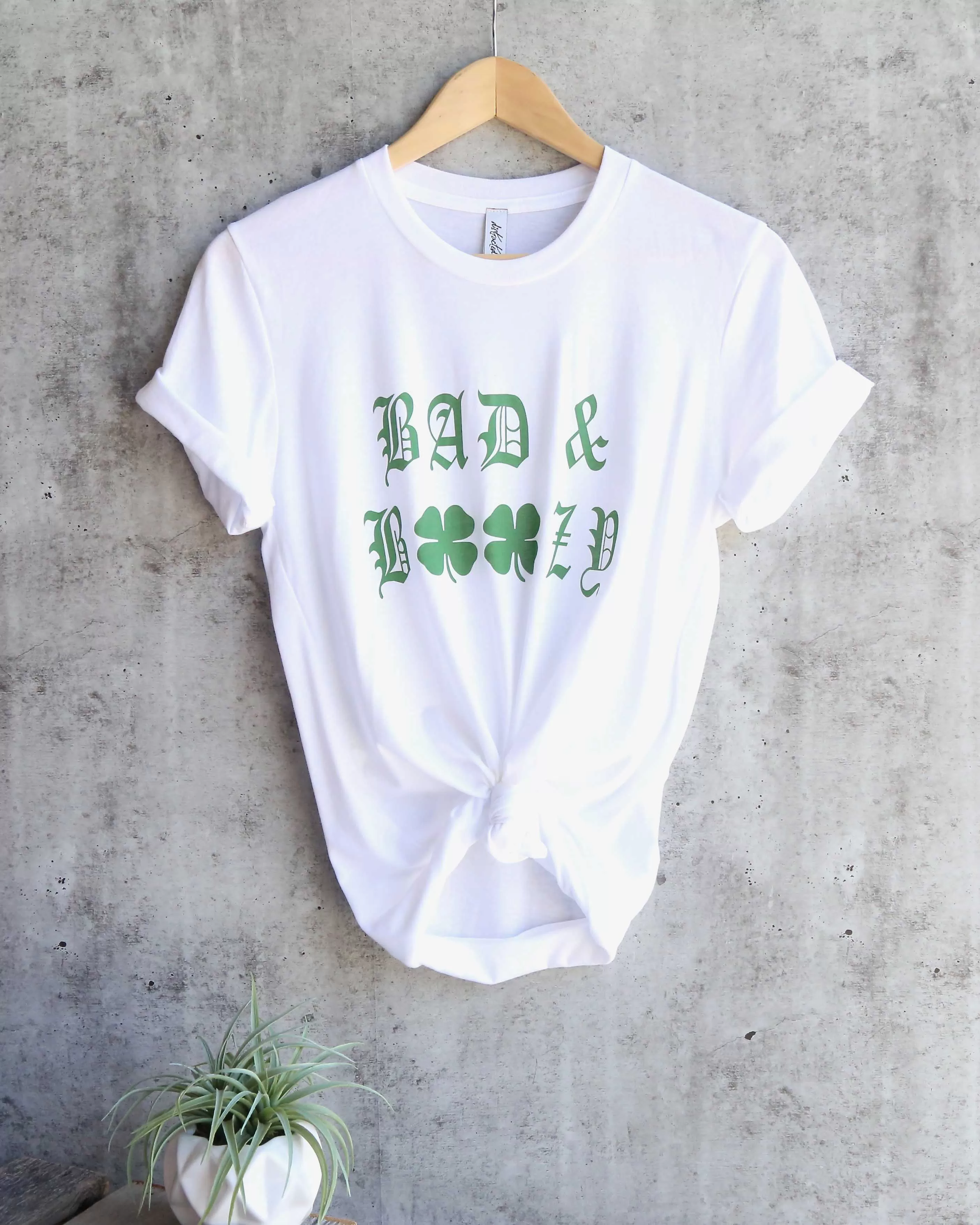 Distracted - Bad and Boozy Saint Patrick's Day Ringspun Cotton T-Shirt in White/Green