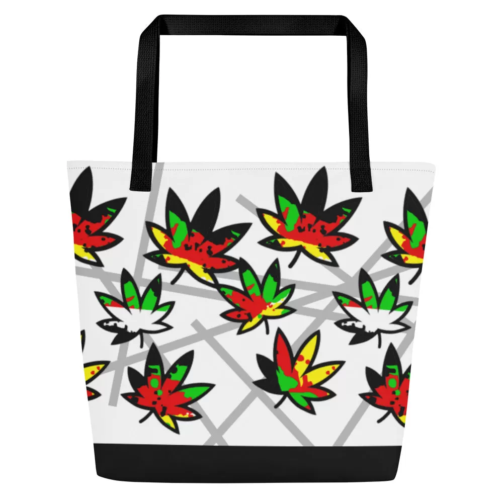 Drip Leaf Print Large Tote Bag