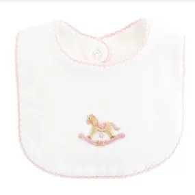 Embroidered Bib - Rocking Horse - Pink